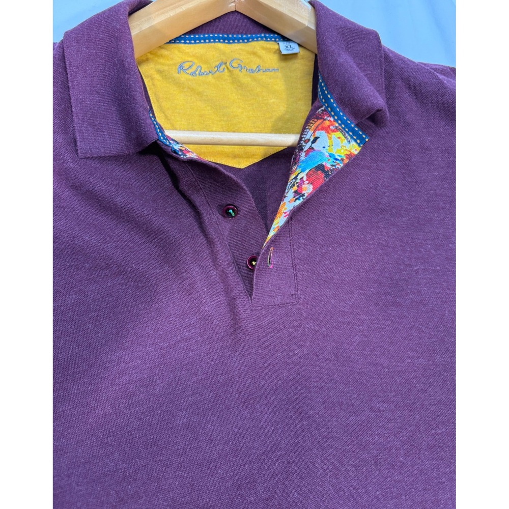 Robert Graham Mens XL Polo Shirt Burgundy Splatter Collar Cotton Modal Knit - Picture 9 of 10